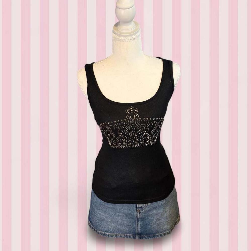 Jane Y2K Rhinestone Crown Ribbed Racerback Tank Top